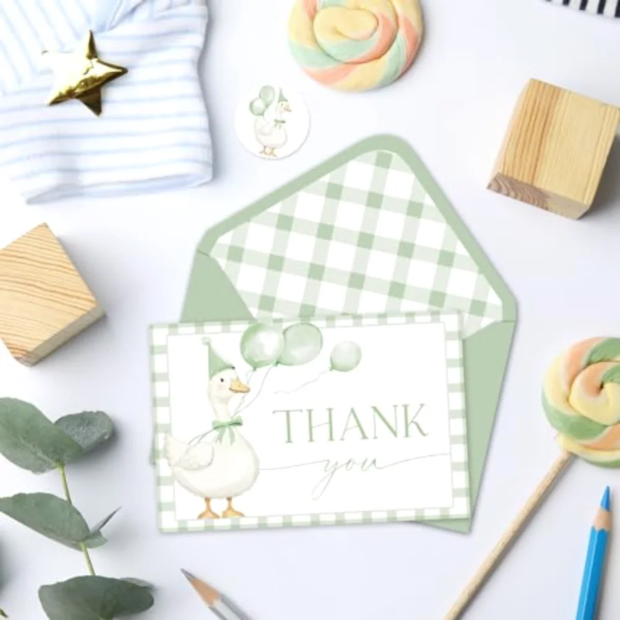 24 Pack One Silly Goose Thank You Cards Bulk Greeting Card Green Plaid, view 4