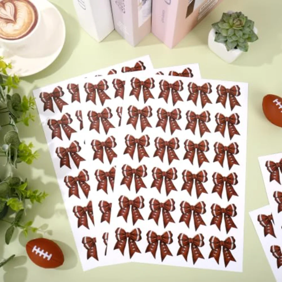 480Pcs Football Bow Stickers Brown Football Decals Sport Themed, view 3