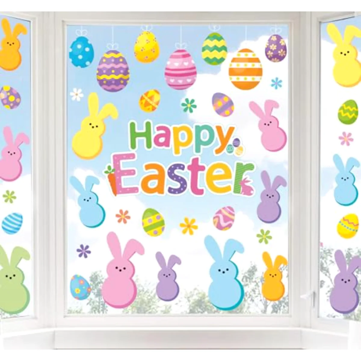 Easter Window Clings Happy Easter Bunny Rabbit Egg Double-Side Window