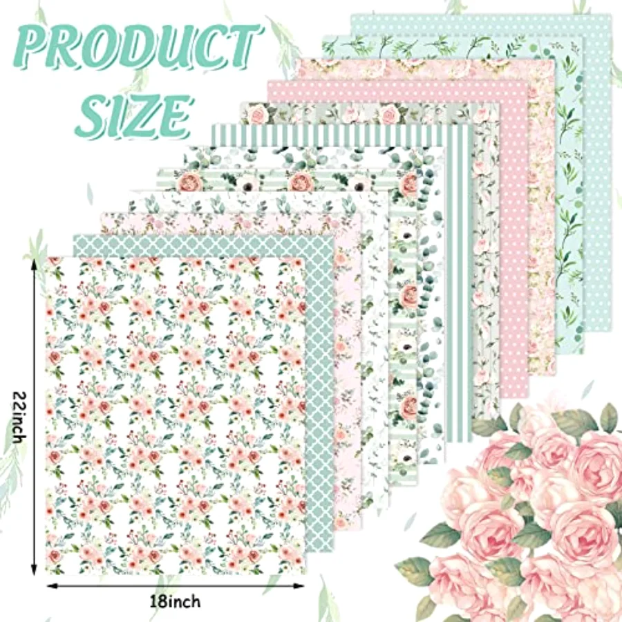 12Pcs Spring Cotton Fabric Bundles 18 x 22 Inch Floral Greenery Printed, view 2