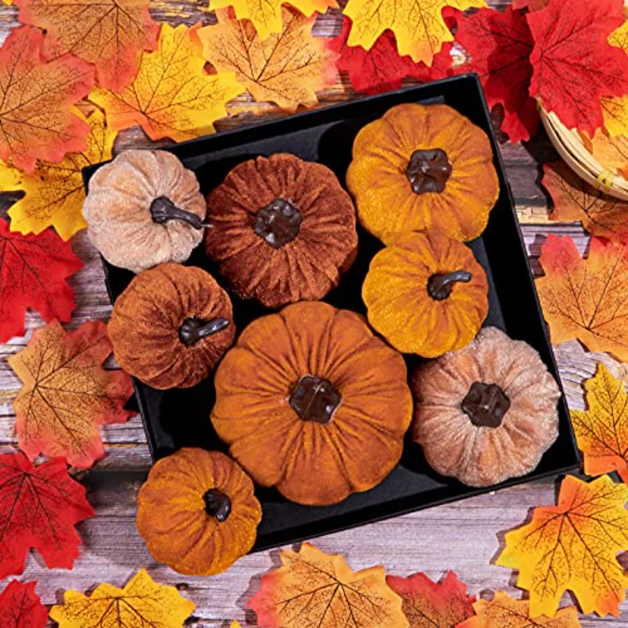 12Pcs Fall Faux Velvet Pumpkins Thanksgiving Harvest Artificial Fake, view 4