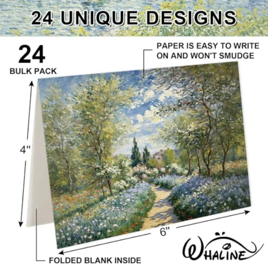 24 Pack Monet Art Greeting Cards Famous Impressionist Water Lilies &, view 2