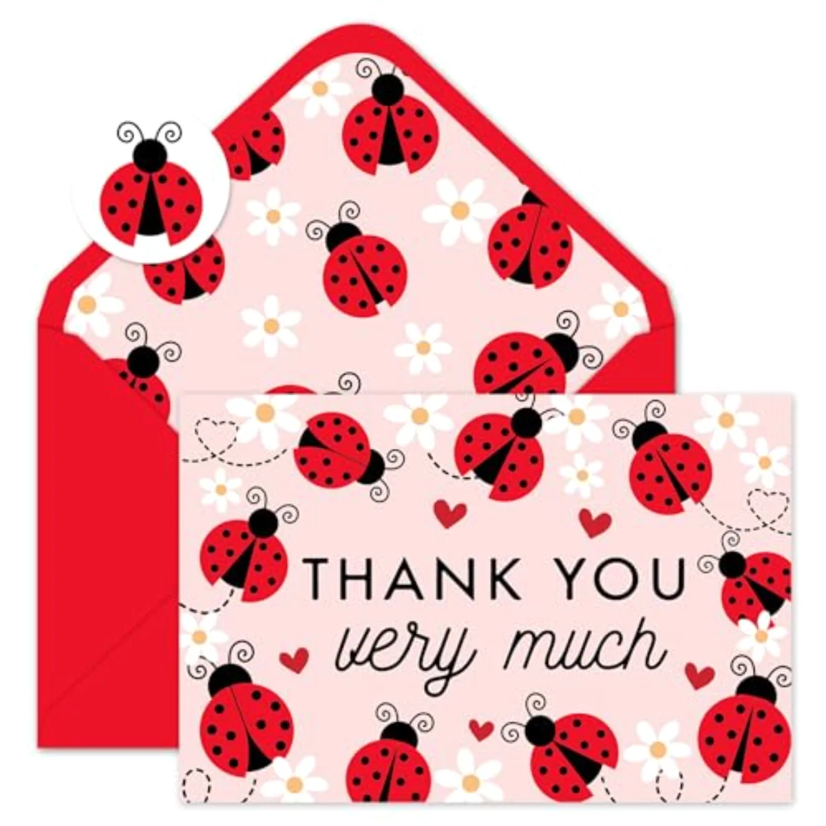 24 Pcs Ladybugs with Daisy Thank You Cards Greeting Cards with Envelopes