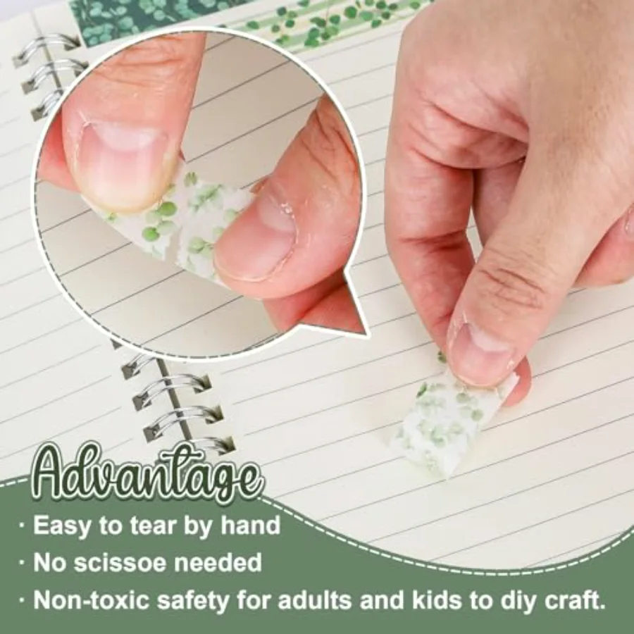 12 Rolls Greenery Washi Tapes Watercolor Plants Eucalyptus Masking Tape, view 3
