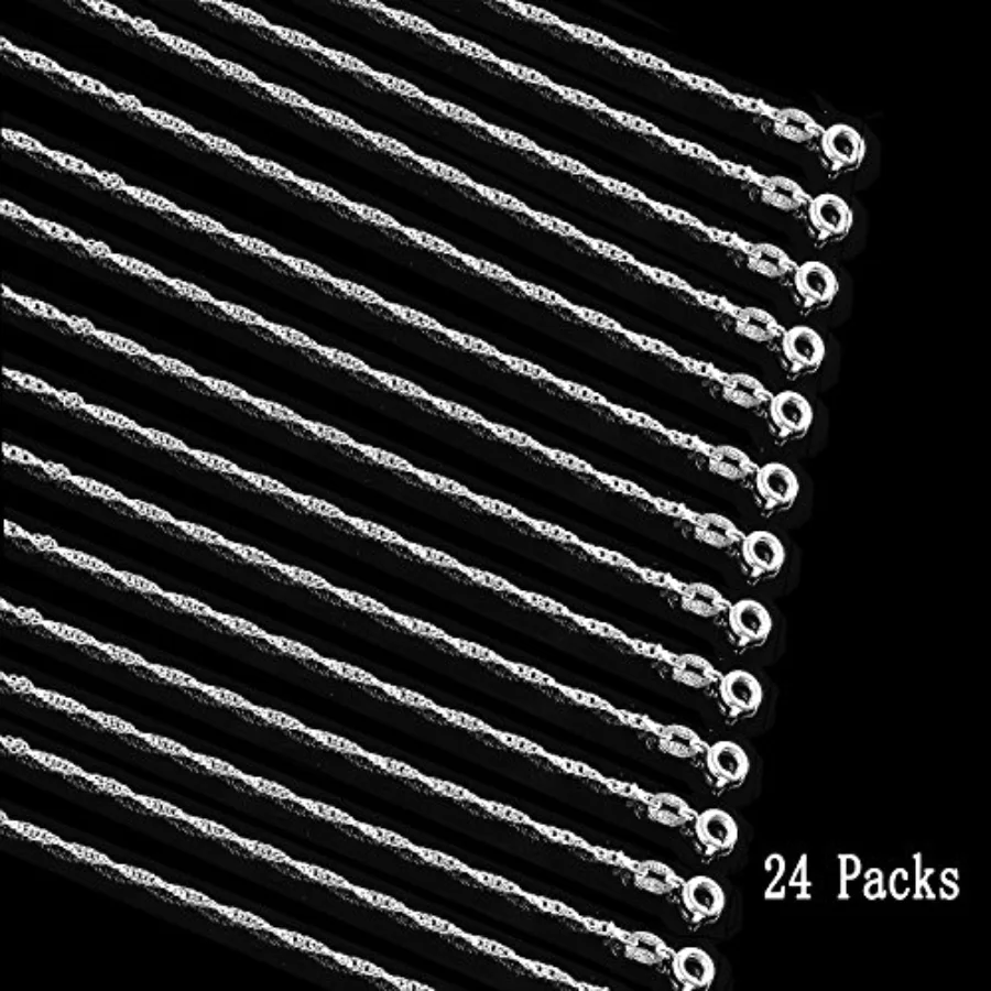 24 Pack 18'' Silver Plated Chain Necklace 925 Water Ripple Plated Necklace, view 3