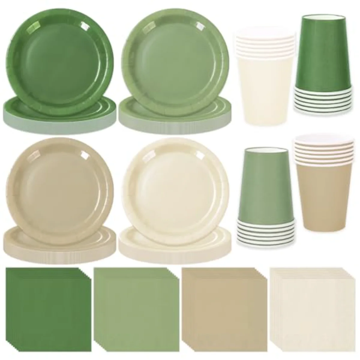 244Pcs Nude Sage Green Tableware Set Serves 48 4 Colors Disposable