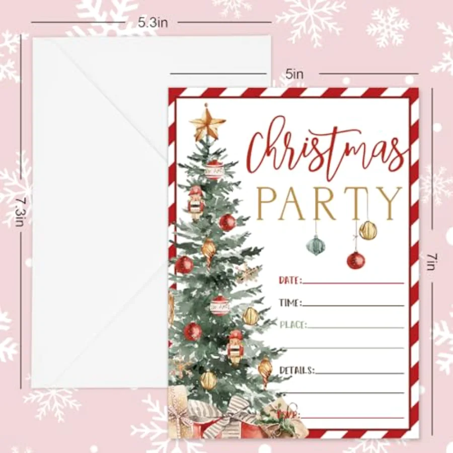 25 Sets Christmas Invitations Red Stripe Xmas Tree Invitation Cards with, view 2