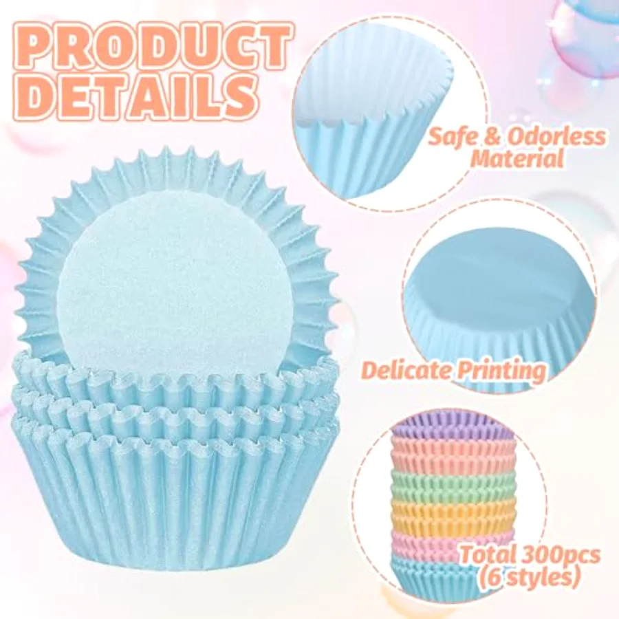 300Pcs Colorful Cupcake Liners Pastel Color Cupcake Wrappers Baking Cup, view 3