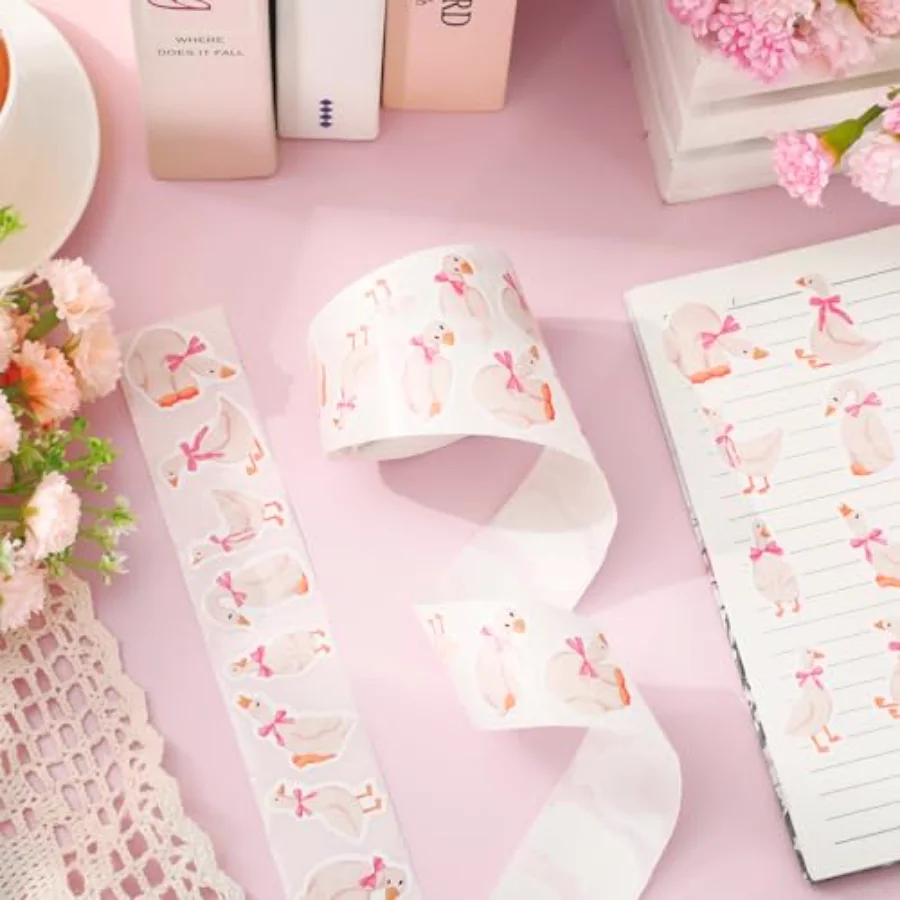 1000Pcs One Silly Goose Stickers Roll 8 Design Pink Bow Goose Self, view 4