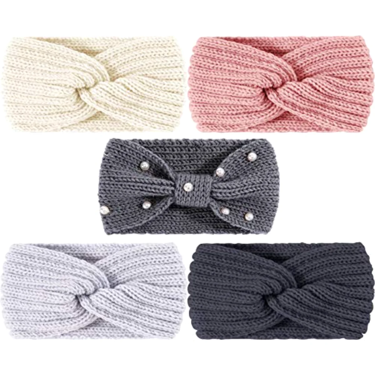 5 Pieces Winter Knit Headbands Chunky Knit Headbands