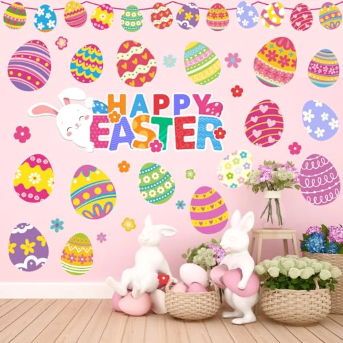 Easter Wall Decor Stickers Happy Easter Egg Flower Wall Decals Small Room
