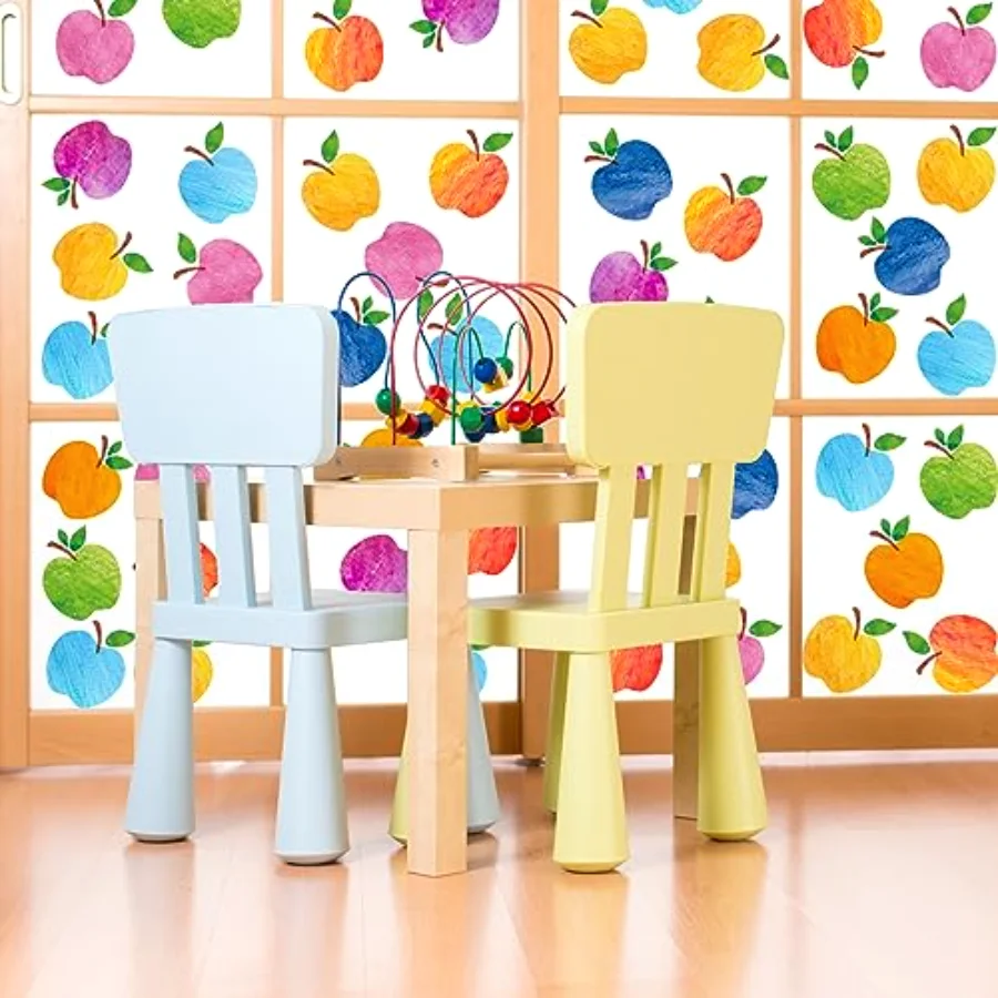 9 Sheets Colorful Apples Window Clings Double-Sided Back to the School, view 3