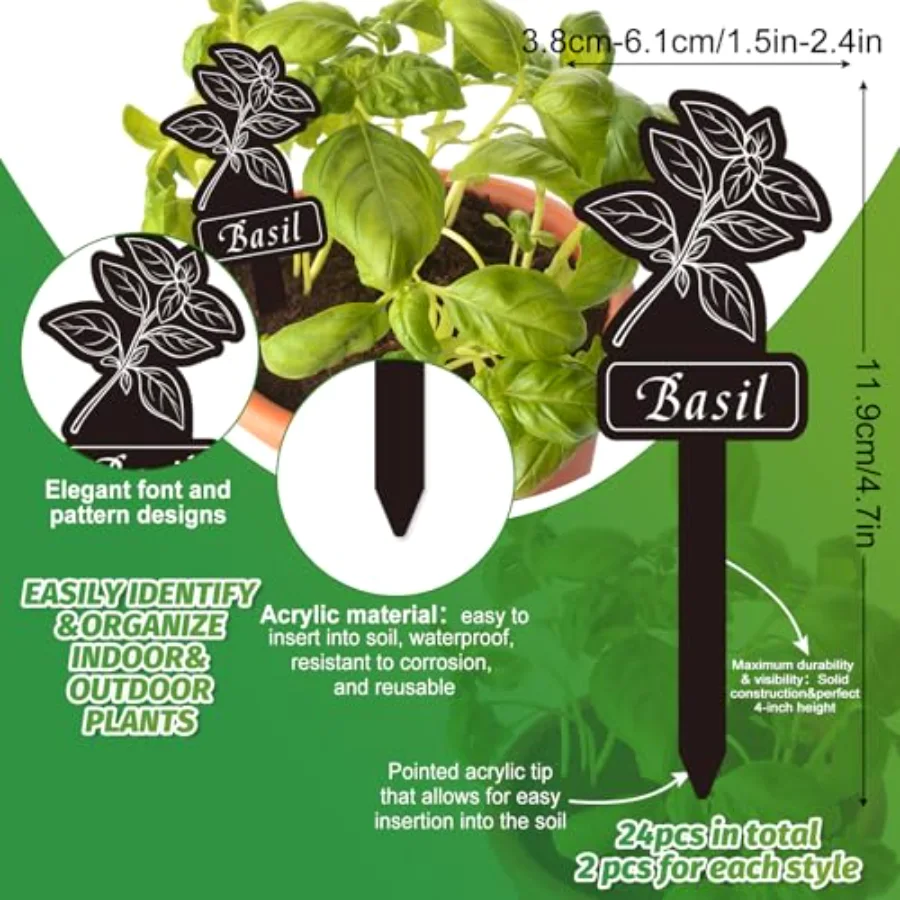 24Pcs Acrylic Garden Herb Signs 12 Styles Garden Herb Plant Label Markers, view 2