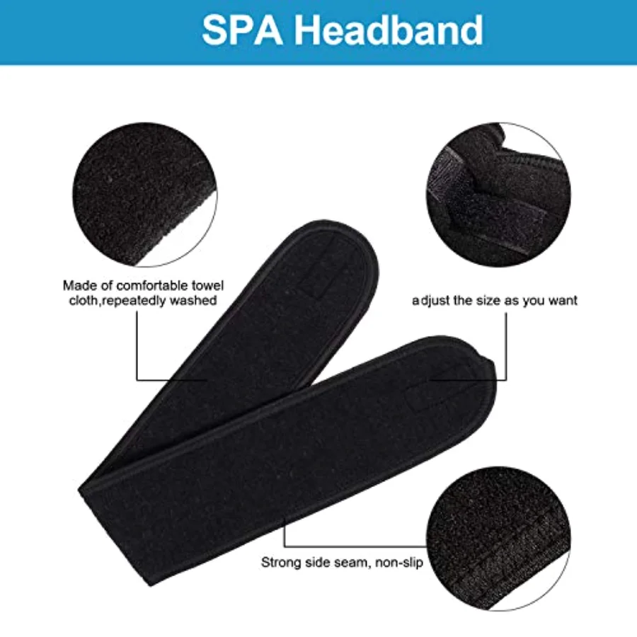 Spa Headband 4 Pcs Black Makeup Hair Band Facial Head Wrap Hair Tie, view 4