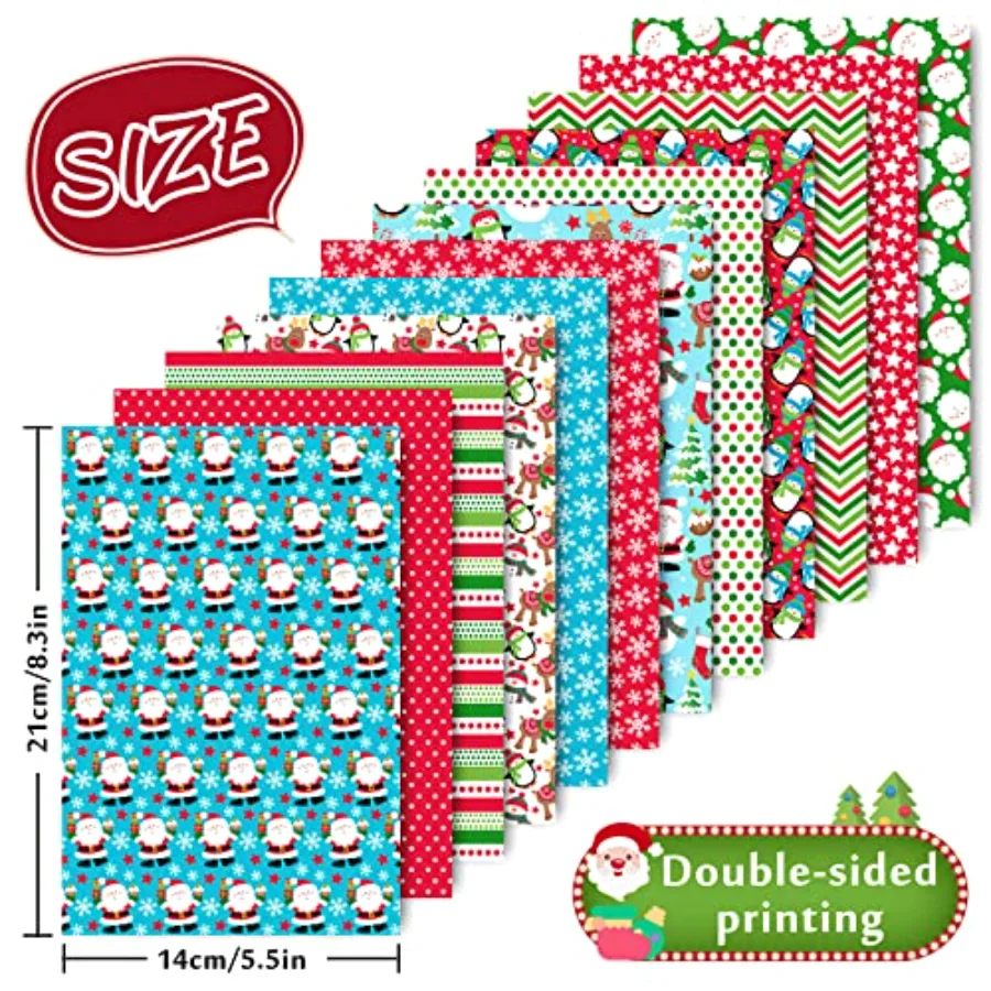 60 Sheet Christmas Pattern Paper A5 Size Santa Snowflake Snowman Reindeer, view 2