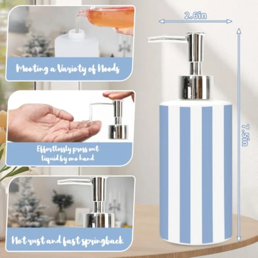 1 Pc Stripe Soap Dispenser Glass Blue White Striped Soap Dispenser with, view 2