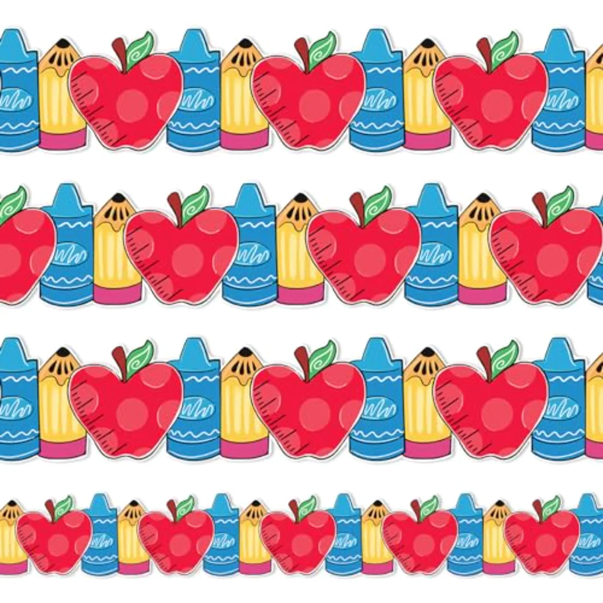 Back to School Bulletin Board Border Pencil Apples Crayon Die Cut Trim