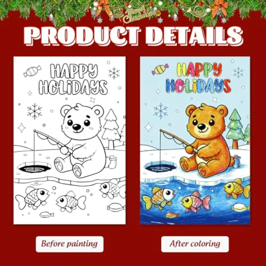 24 Packs Winter Christmas Color Your Own Cards Greeting Card DIY Coloring, view 4