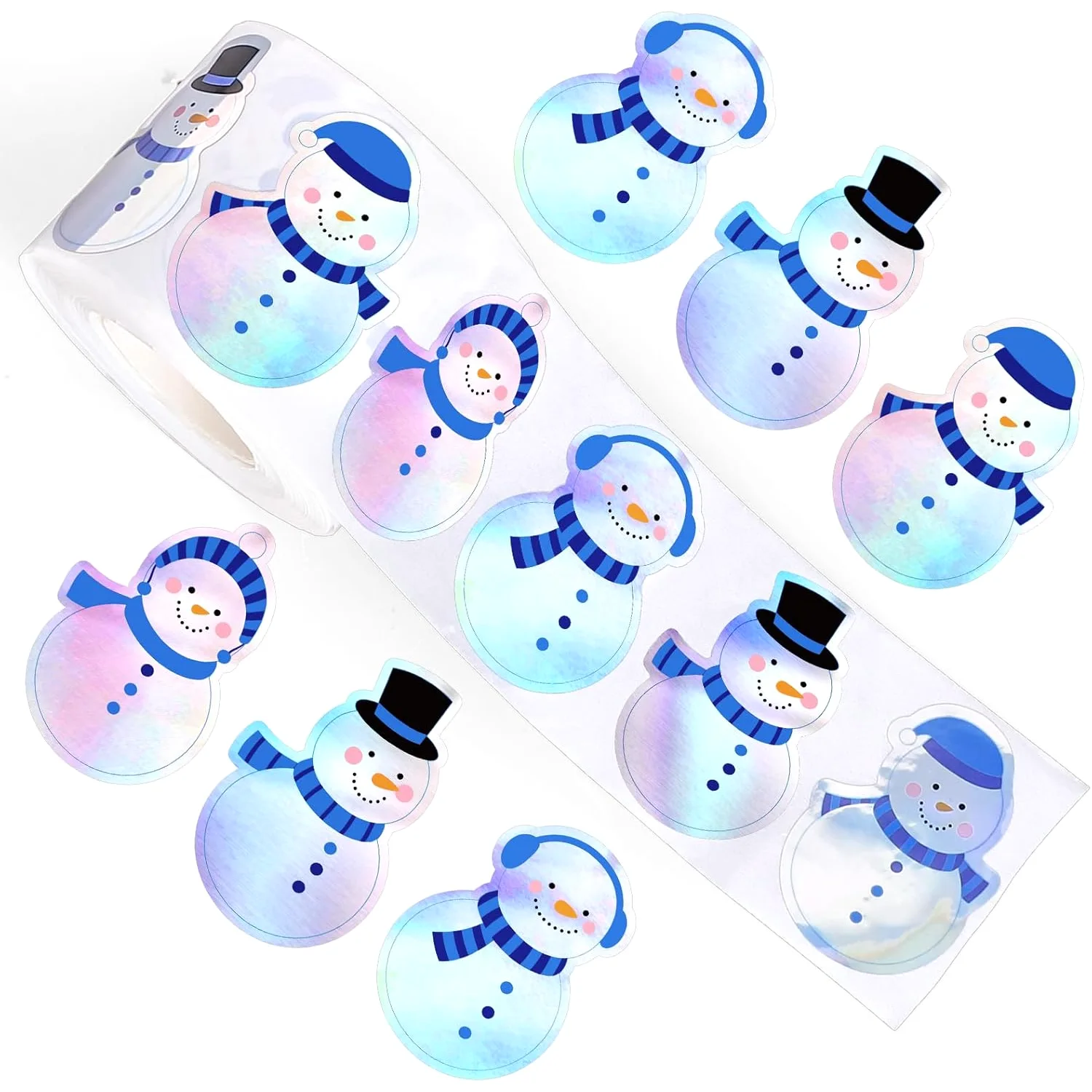 Winter Snowman Stickers Roll Holographic Laser Seal Stickers Xmas Cartoon