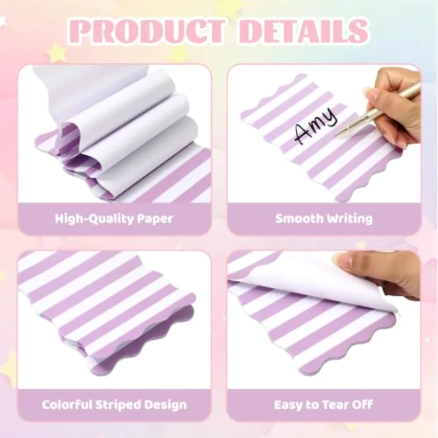 8Pcs Stripe Scalloped Sticky Notes 4 x 6 Inch Candy Color Striped Self, view 3