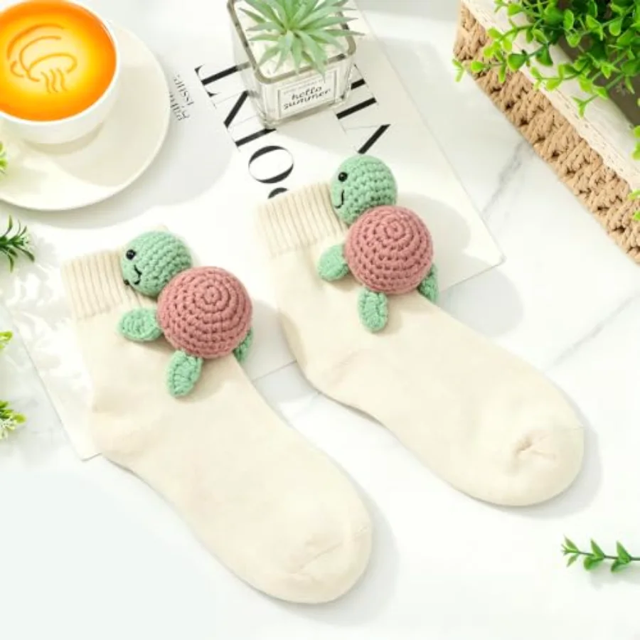 1 Pair Turtle Socks Cotton Socks Beige 3D Knit Animal Sock for Holiday, view 3