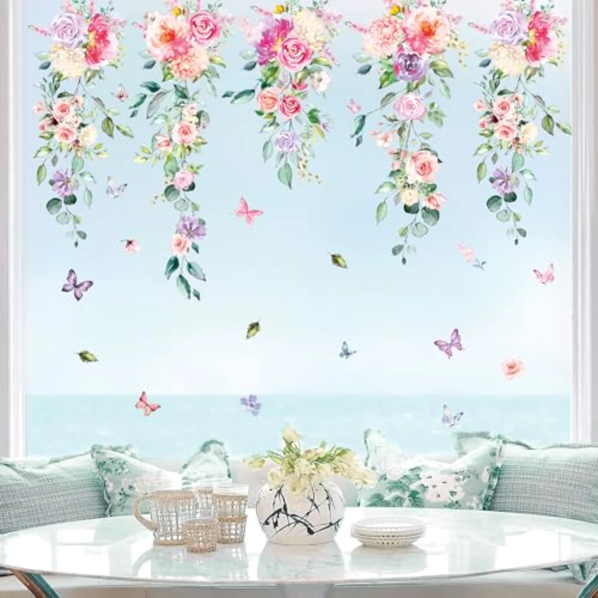 9 Sheets Spring Summer Hanging Flower Vine Window Cling Stickers