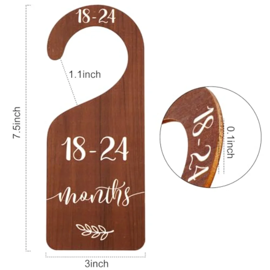 7 Pcs Wooden Baby Closet Size Dividers with Pink Velvet Bag Newborn to 24, view 2