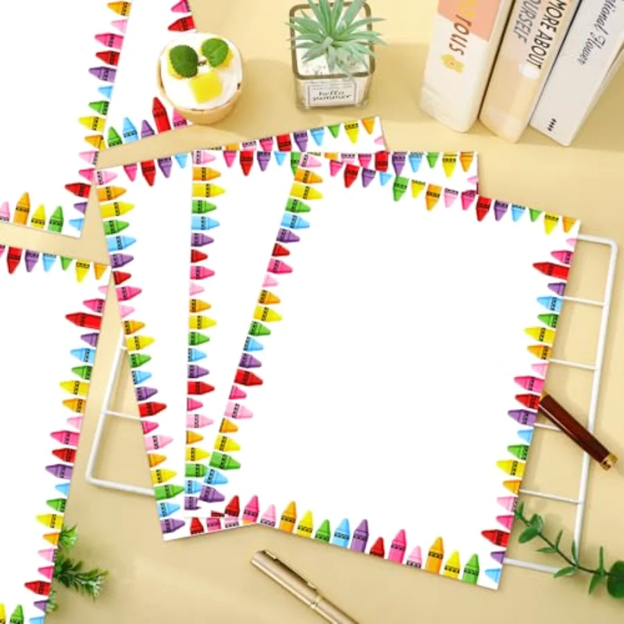 80 Sheets Colorful Crayon Border Stationery Paper Cute Letterhead Letter, view 3