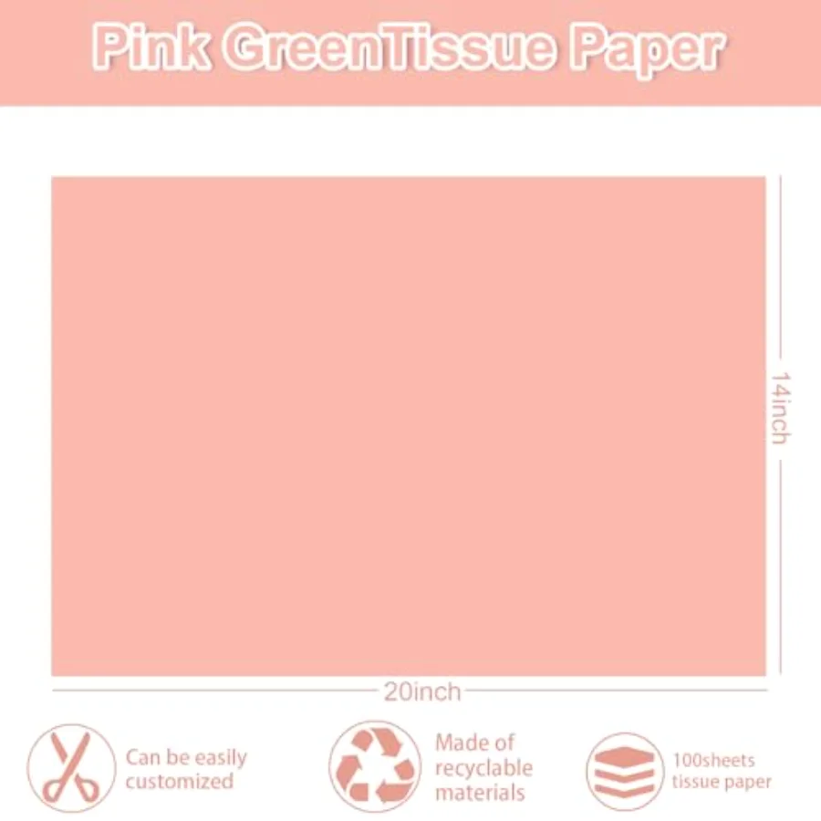 100 Sheets Pink Green Tissue Paper Brown White Gift Wrapping Paper, view 2