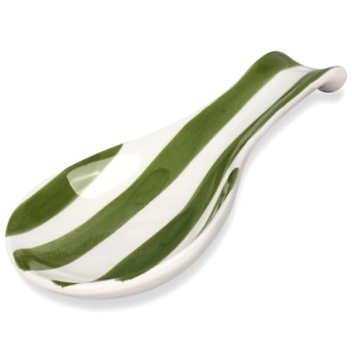 9.3 Inch Striped Spoon Rest, Sage Green & Beige