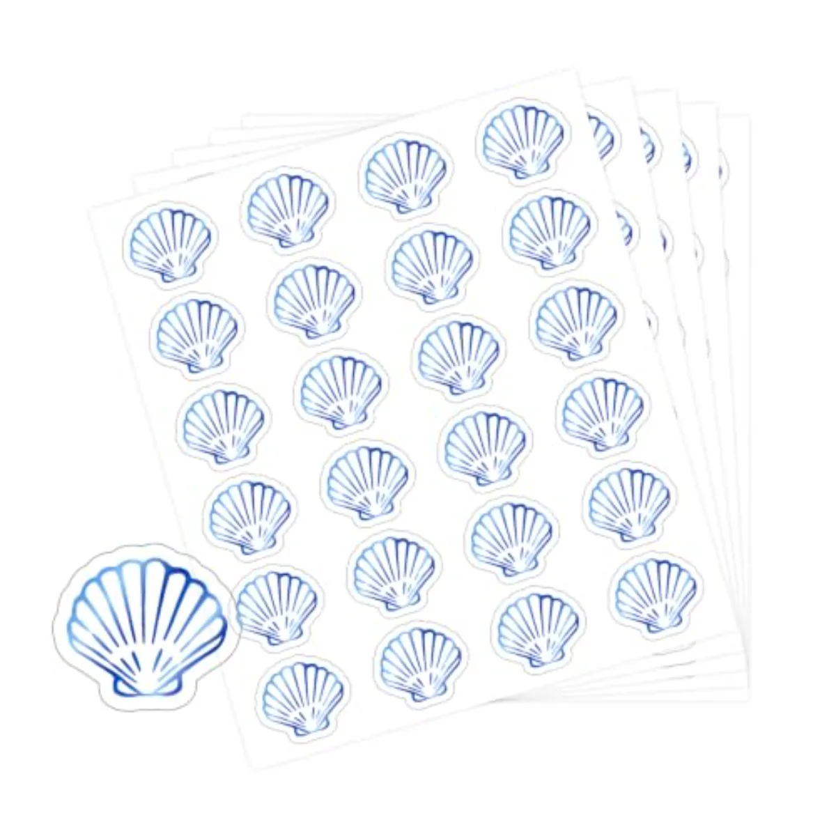 480Pcs Seashell Stickers Blue Foil Clear Sea Shell Decals Beach Themed