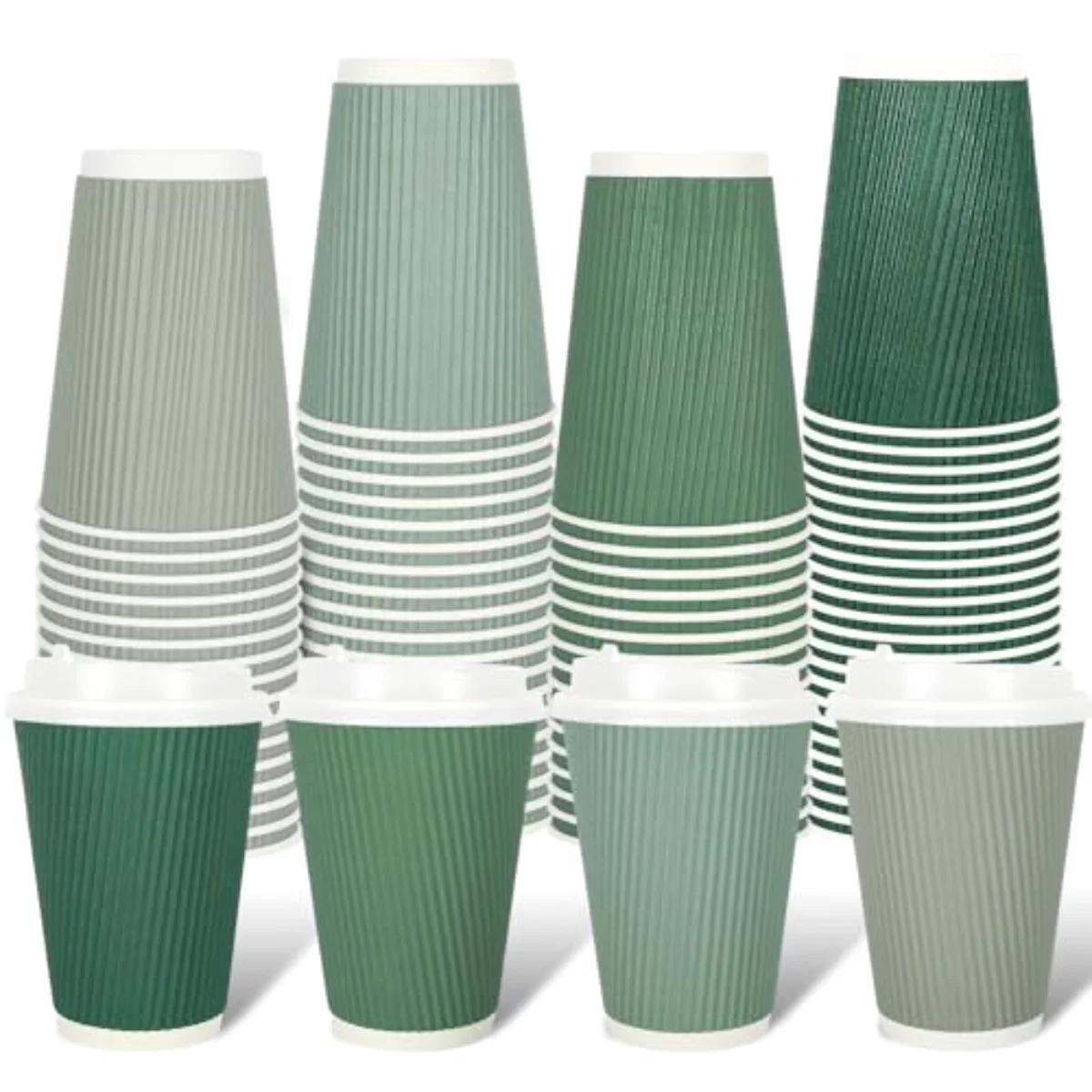 100Pcs Sage Green Disposable Coffee Cups with Lids 12oz Gradient Green