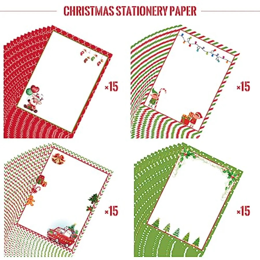60 Sheet Christmas Letter Paper 4 Design Cartoon Stationary Writing Paper, view 3