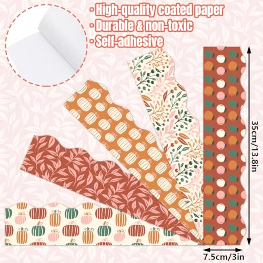 69 Ft Fall Boho Bulletin Board Borders Pumpkin Leaves Scalloped Border, view 2