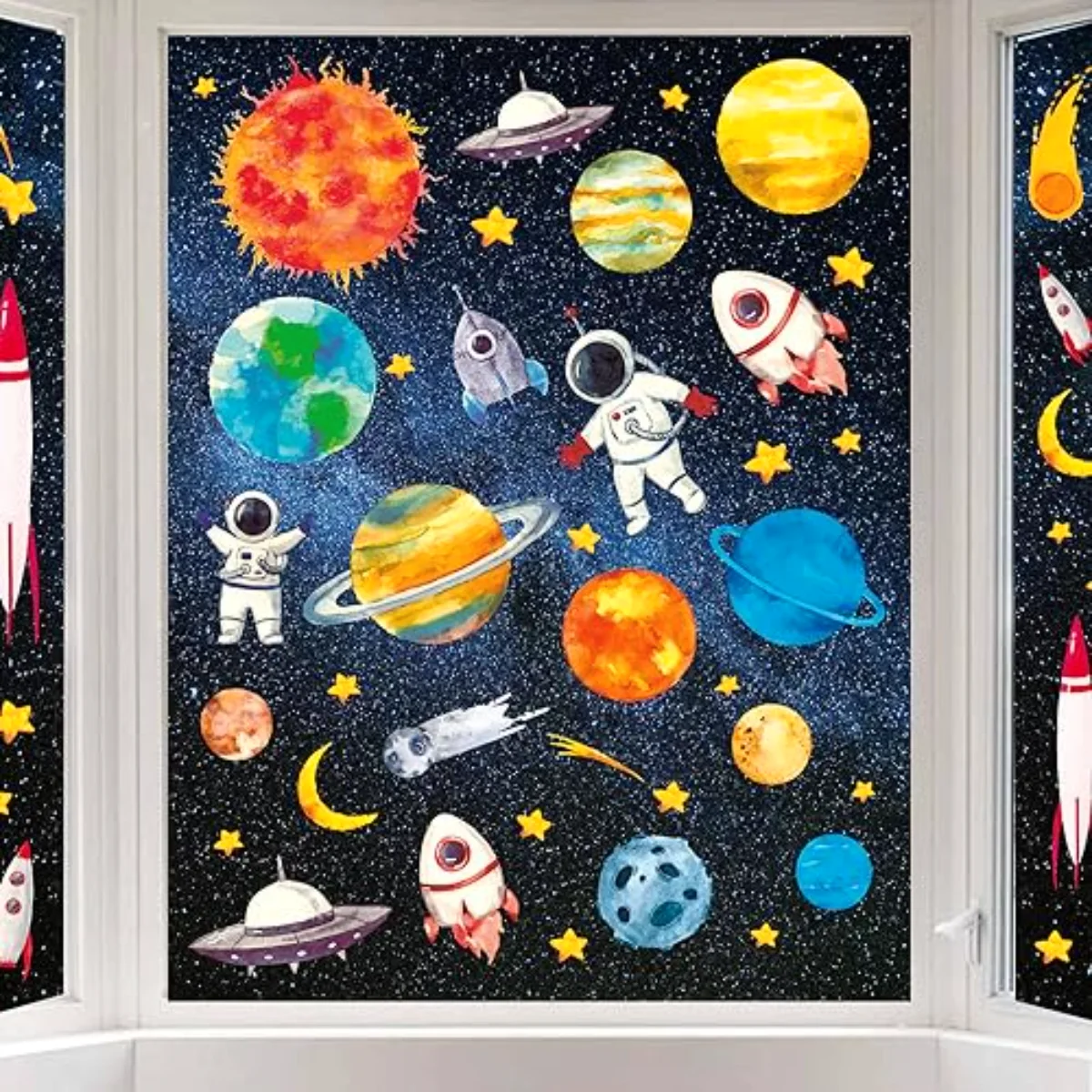 6 Sheet Outer Space Window Clings Space Astronaut Spacecraft Rockets Solar