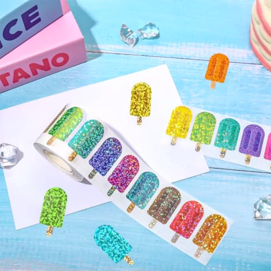 500Pcs Ice Pop Stickers Roll Holographic Summer Popsicle Waterproof Decals, view 3