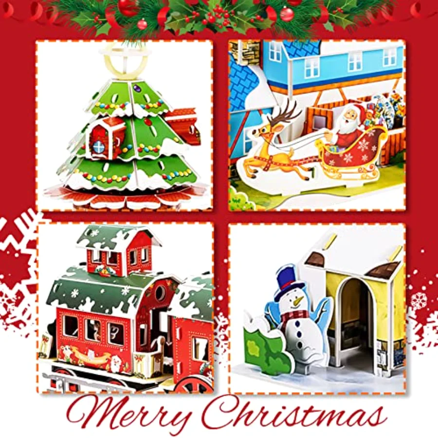 Christmas Puzzle Toy Set 3D Cute Jigsaw Paper Model Winter Simple Puzzle, view 3