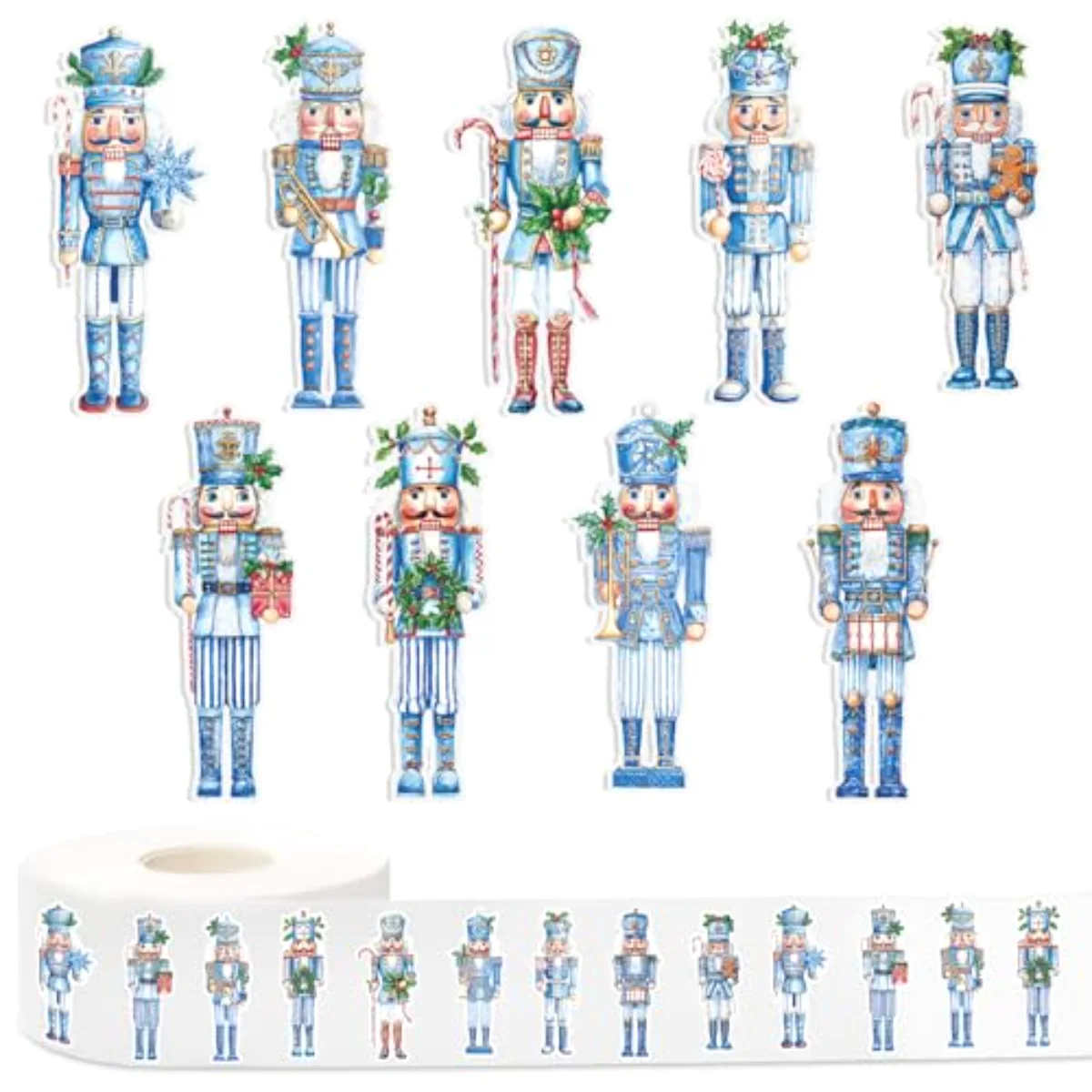 1000 Pcs Christmas Nutcracker Stickers Roll Xmas Cartoon Chinoiserie