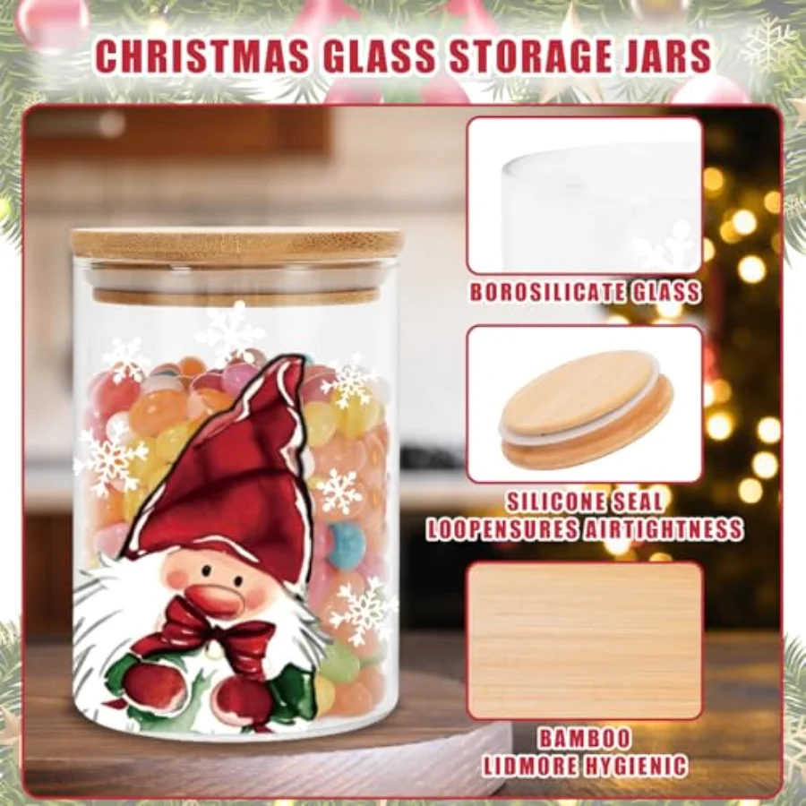 6Pcs Christmas Glass Storage Jars with Airtight Lid Santa Snowman Reindeer, view 3