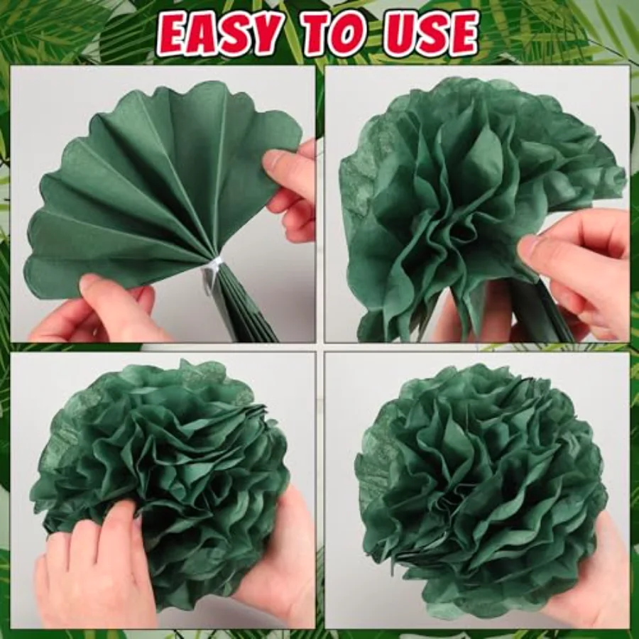 17 Pcs Jungle Safari Animal Print Decoration Set Green Brown Hanging Paper, view 3