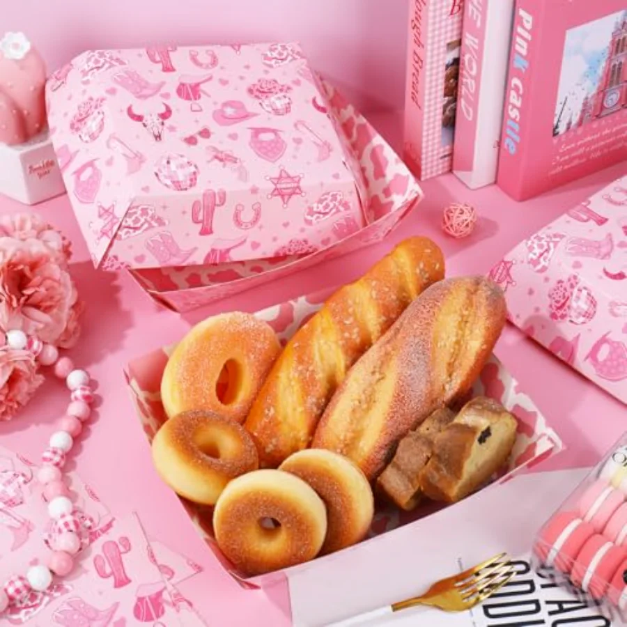 50 Pcs Western Cowgirl Paper Snack Trays Disposable Food Boats Pink Rodeo, view 4