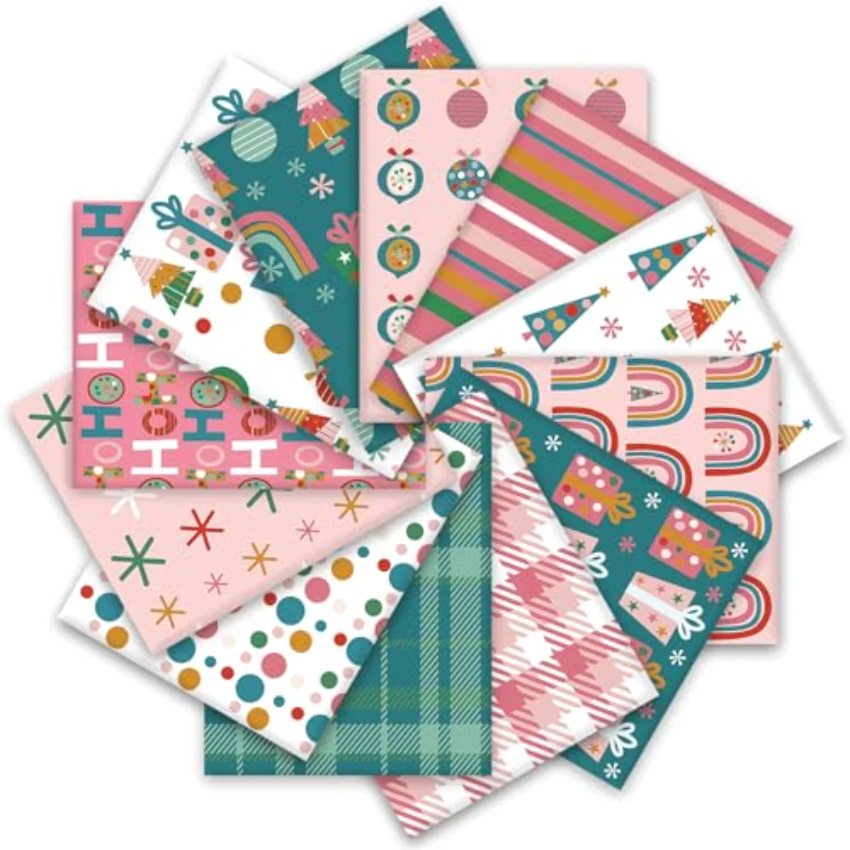 12Pcs Christmas Cotton Fabric Bundles Xmas Tree Snowflake Gift Box Fat