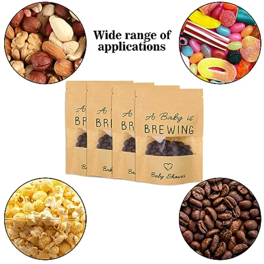 50 Pack Kraft Resealable Bags Mini Coffee Baby Shower Favor Bag A Baby is, view 4