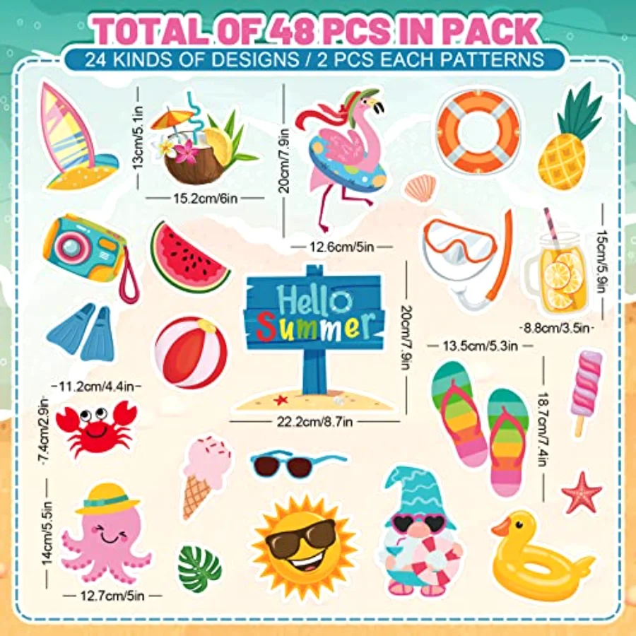 48Pcs Summer Beach Cutouts Tropical Sea Beach Pool Party Cutouts, view 2