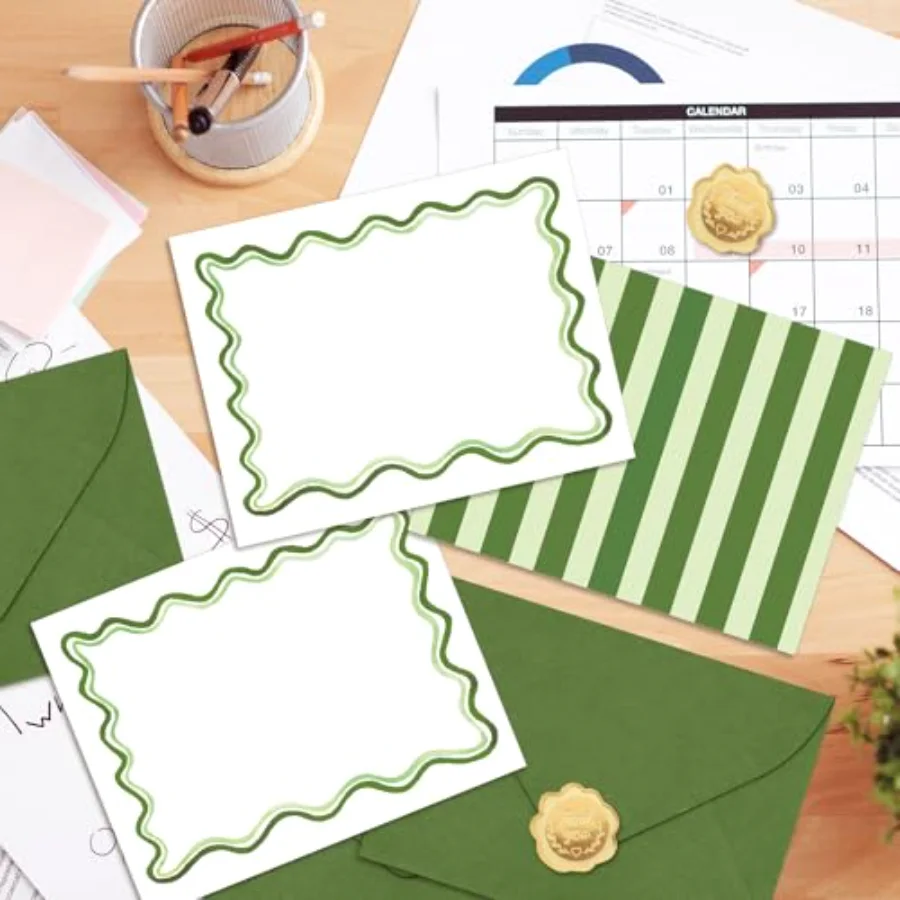 24Pcs Flat Blank Notes with Envelopes Blank Index Cards Watercolor Green, view 4