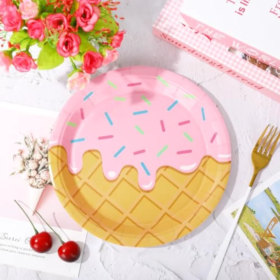 Ice Cream Birthday Party Paper Plates 6 Pastel Colors Summer Disposable, view 4