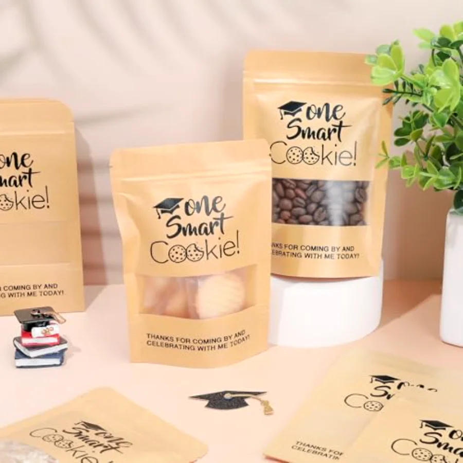 50 Pcs Graduation Candy Gift Bags Mini One Smart Cookie Kraft Paper Zip, view 4