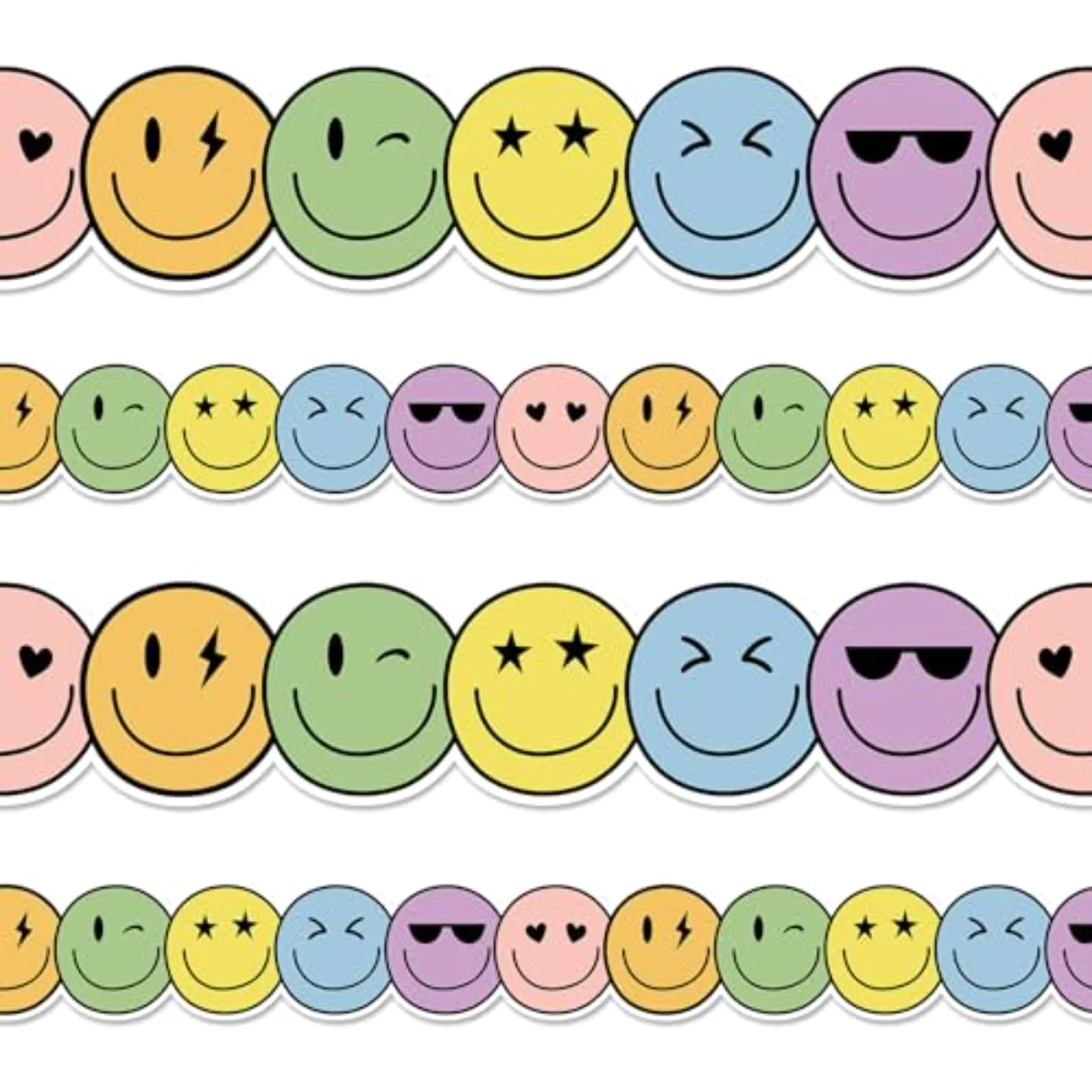 32.8 Ft Preppy Happy Face Bulletin Board Border Sunglasses Heart Smile
