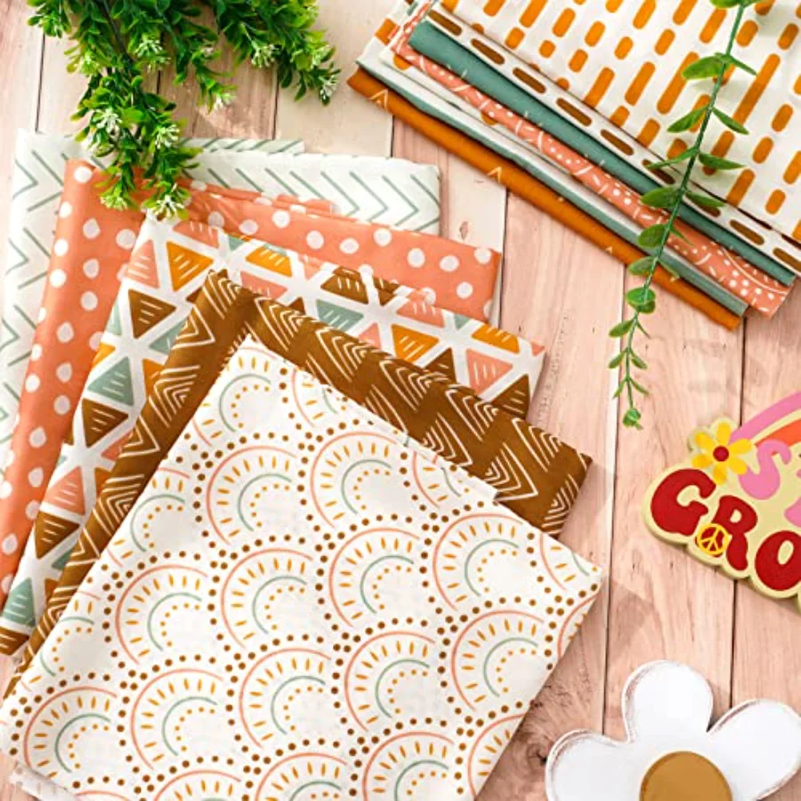 12Pcs Boho Cotton Fabric Bundles 18 x 22 Inch Sun Printed Fat Quarters, view 4