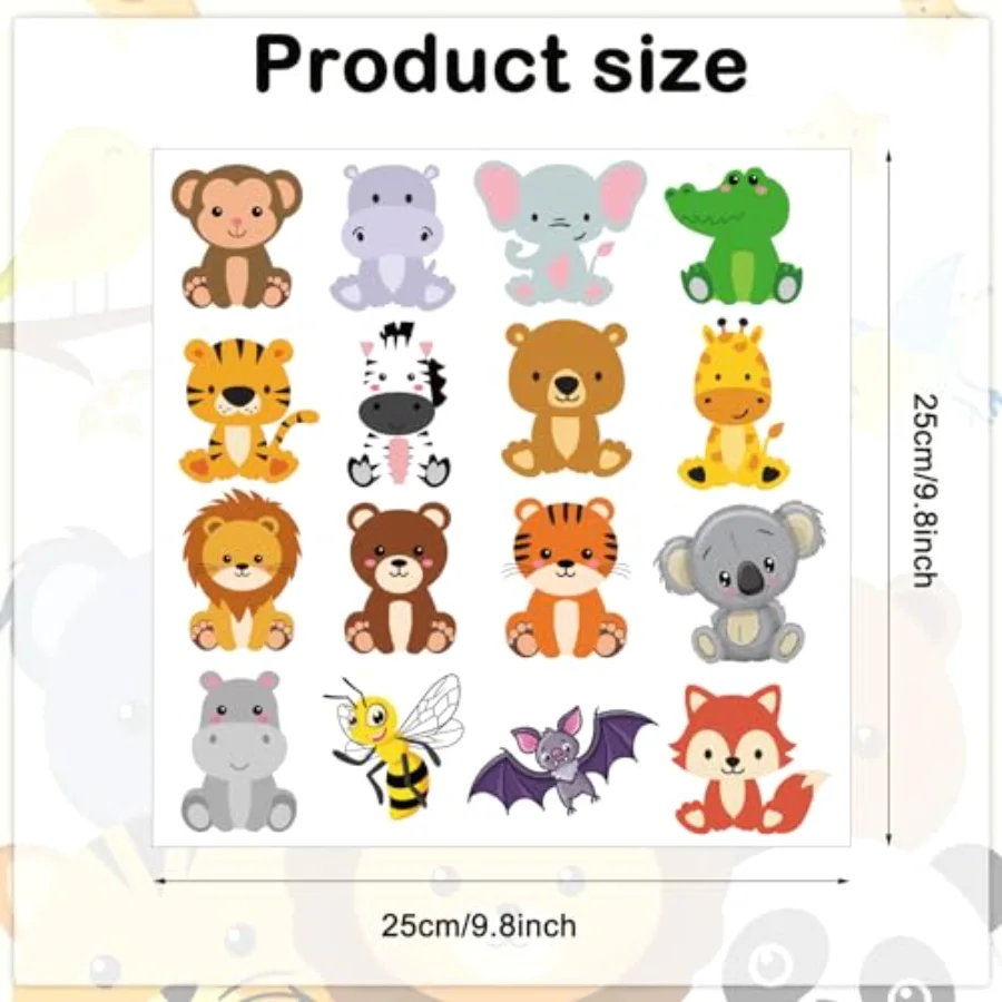 9 Sheet Kids Iron On Transfers Patches Dinosaur Lion Tiger Panda Cartoon, view 2